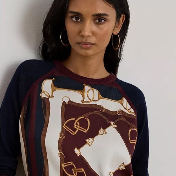 Lauren Ralph Lauren Equestrian-Print Long-Sleeve Sweater in Lauren Navy Multi - Picture 3 of 14